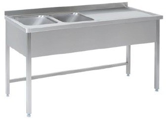 Bord   Rustfri Stål  Med   Vaske Samt Fri Bordplads Til Højre For Vaskene   1600     600     850 Mm