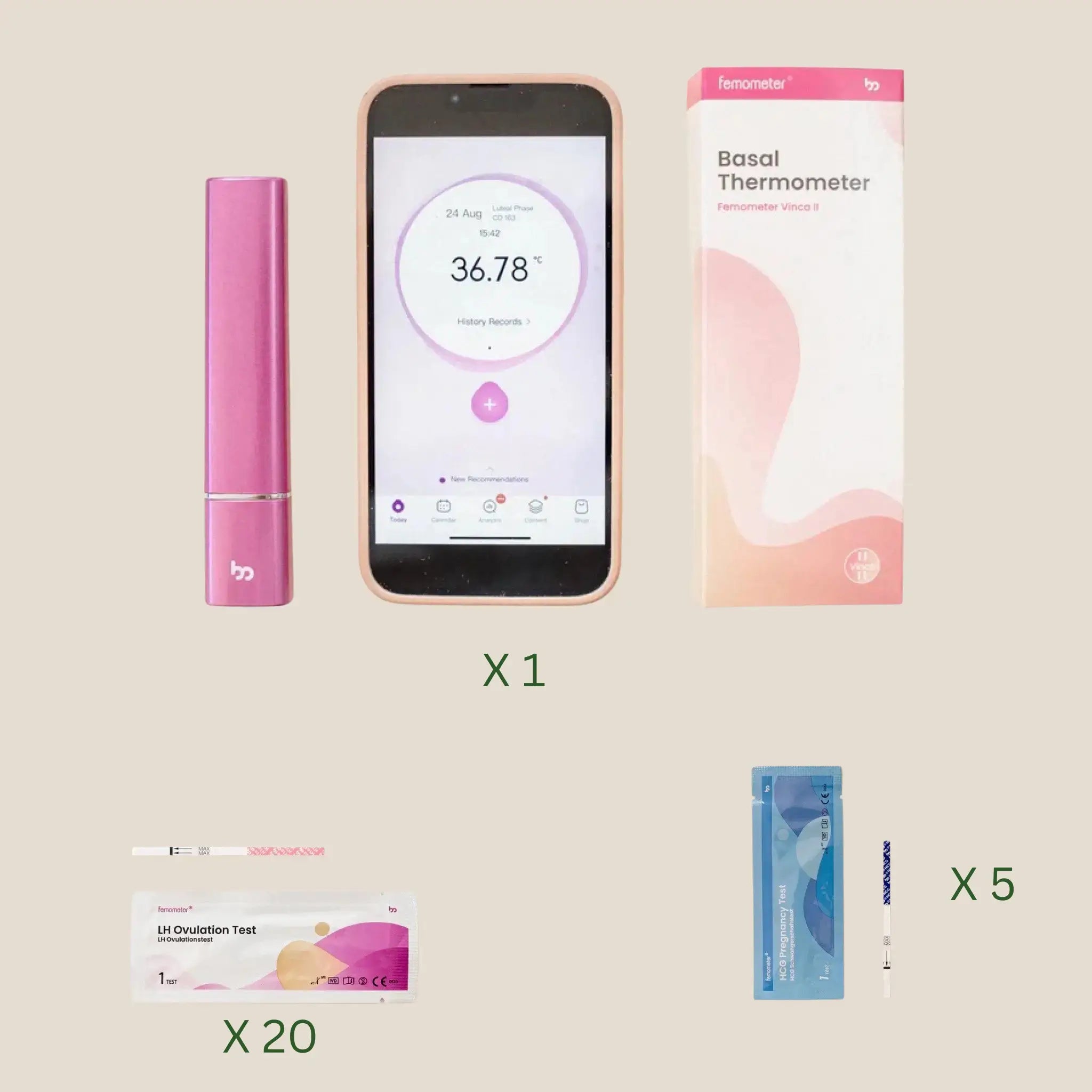 Femometer ægløsningstest Strimmel 20 Stk    Femometer Graviditetstest Strimmel   Stk   Femometer Vinca Ii Termometer
