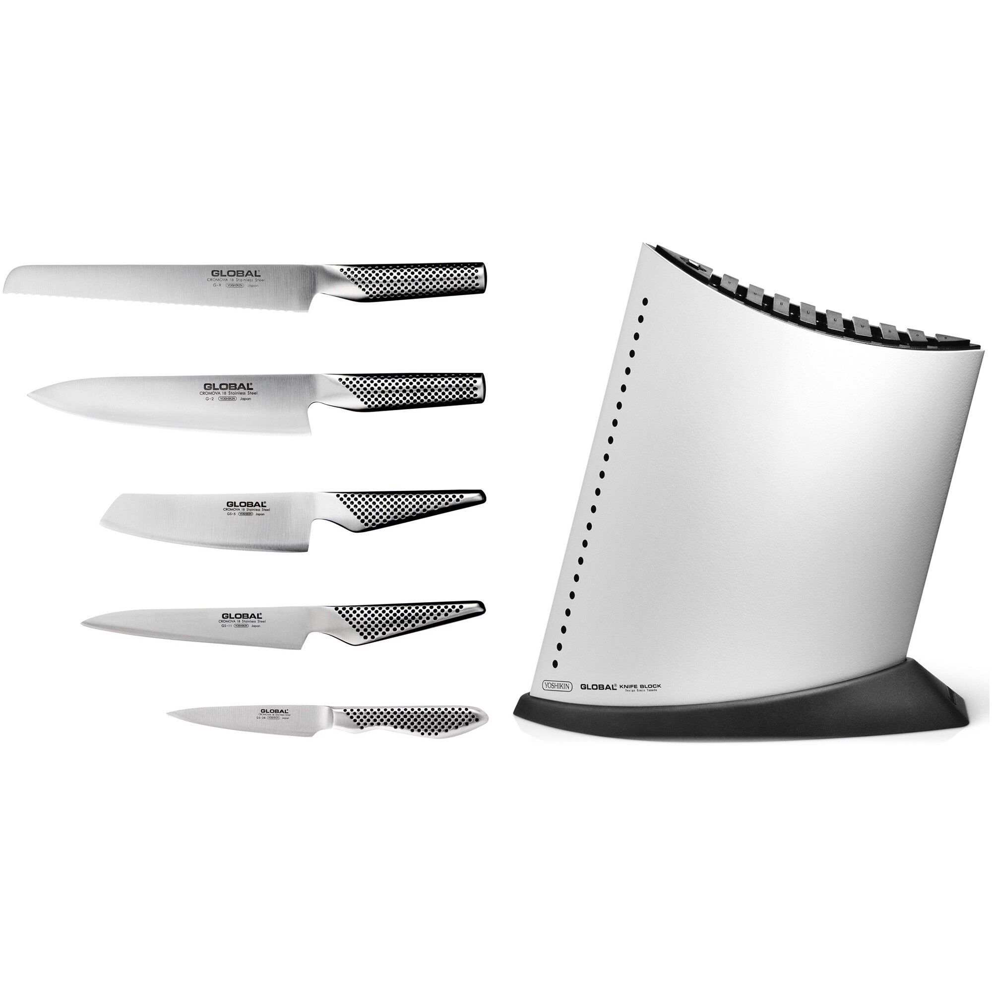 Global Knivsæt Med Knivblok Hvid