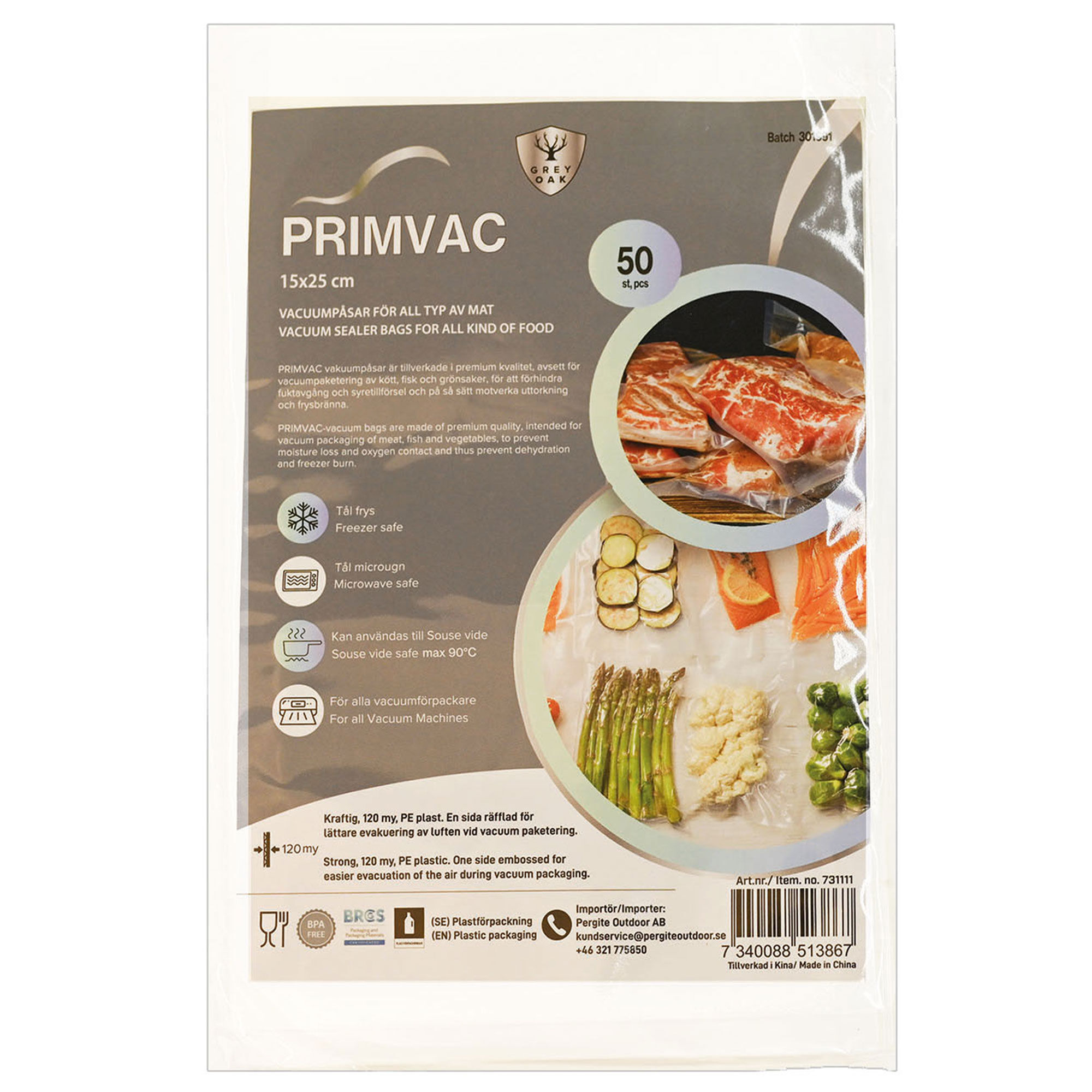 Grey Oak Primvac Vakuumposer 15x25  50 Stk