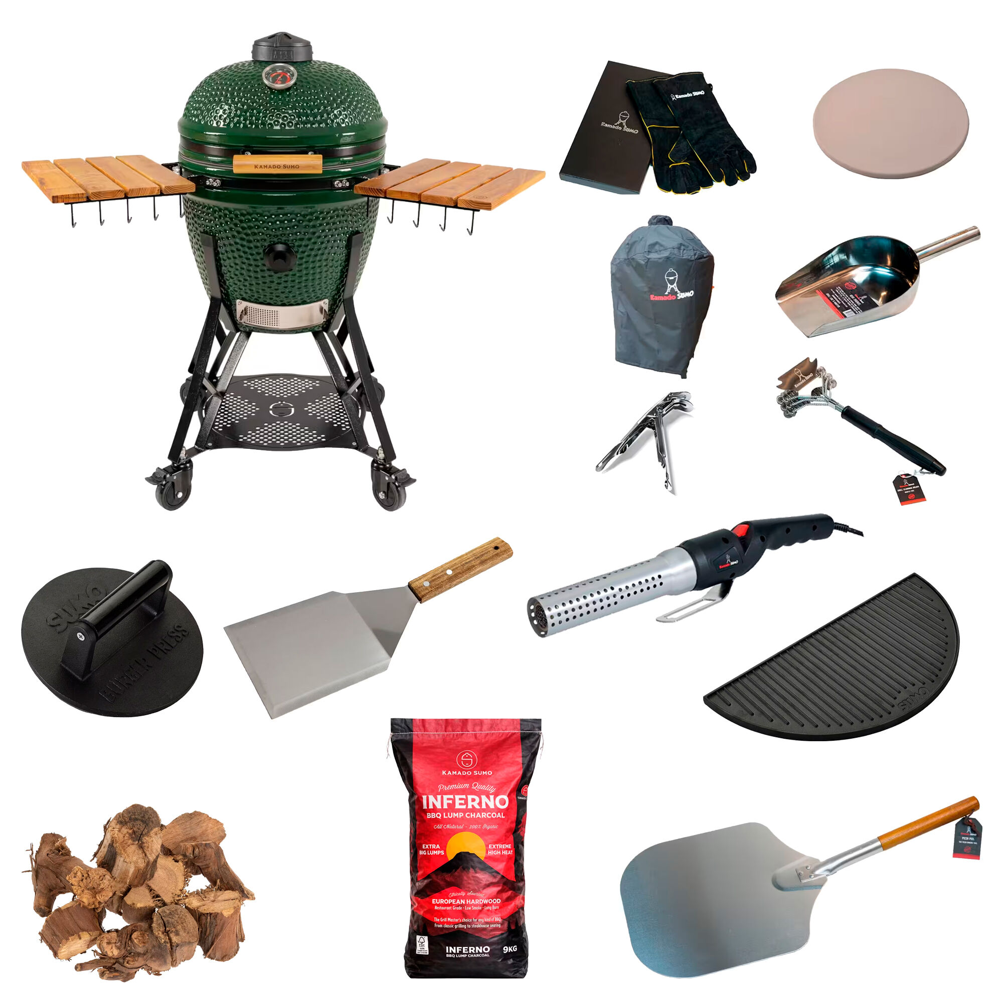 Kamado Sumo Large Gen     Kamado-grill Med Stor Grillpakke  Grøn