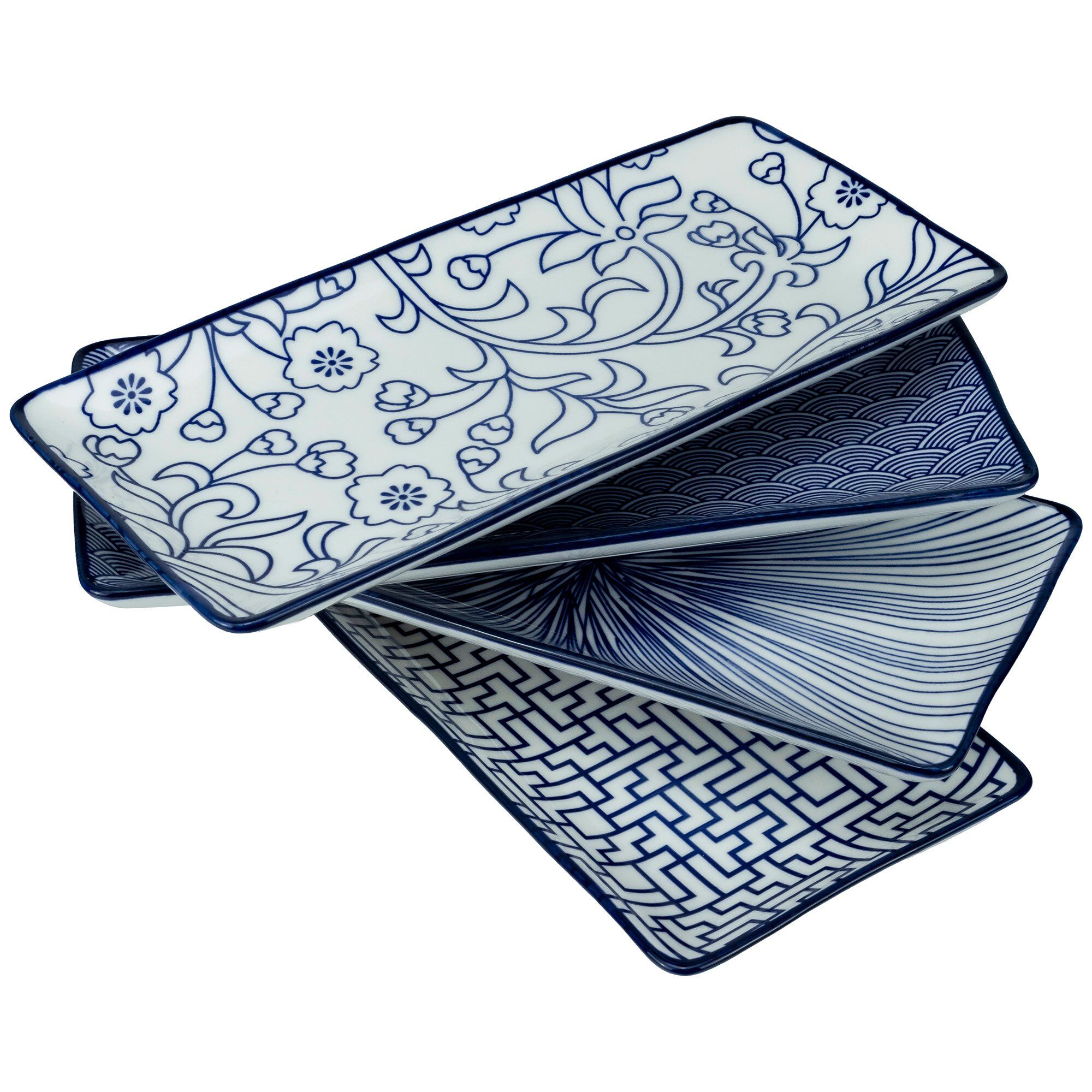 Mareld Akio Rektangulær Tallerken 25x12 Cm  Blå Hvid    Stk