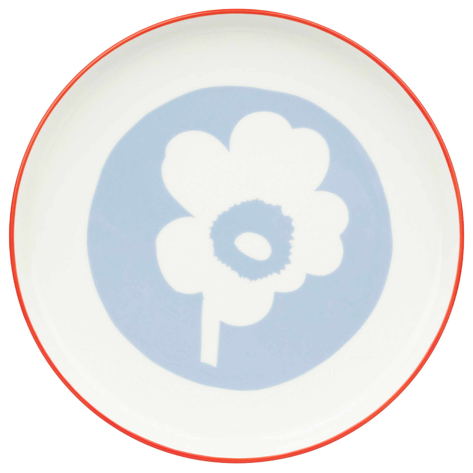 Marimekko Unikko Assiett 20 Cm  Vit Ljusblå Orangeröd