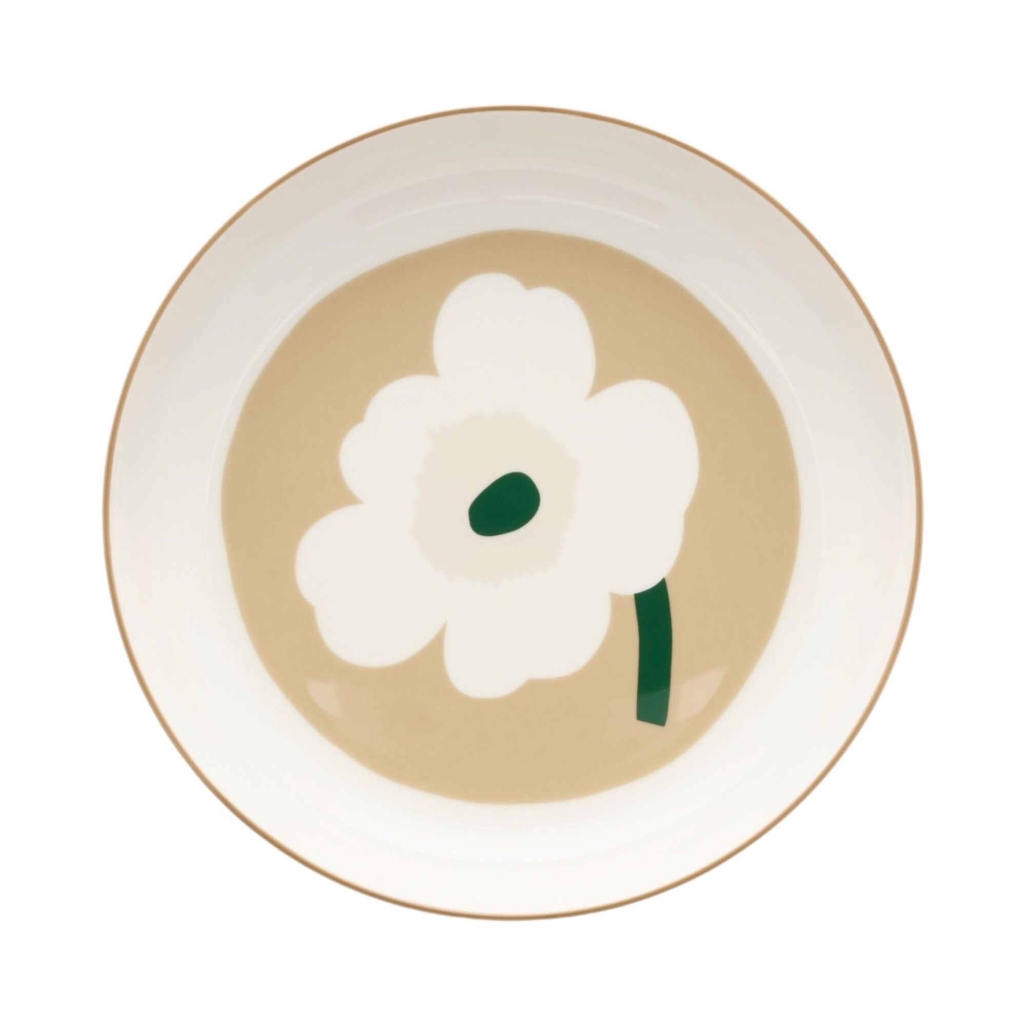 Marimekko Unikko Oiva Dyb Tallerken 20   Cm  Hvid Beige Sand Mørkegrøn