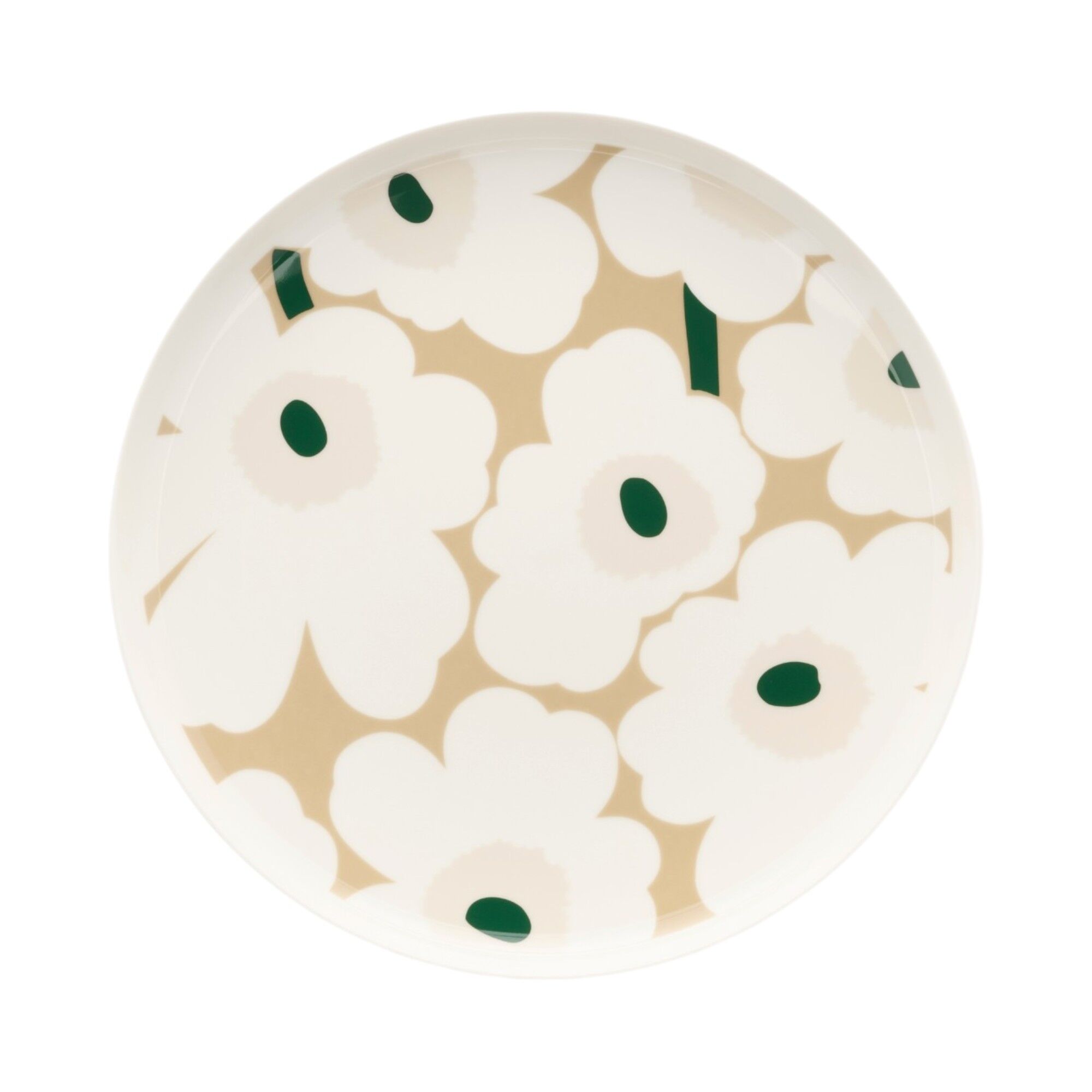 Marimekko Unikko Oiva Middagstallerken 25 Cm  Hvid Beige Sand Mørkegrøn