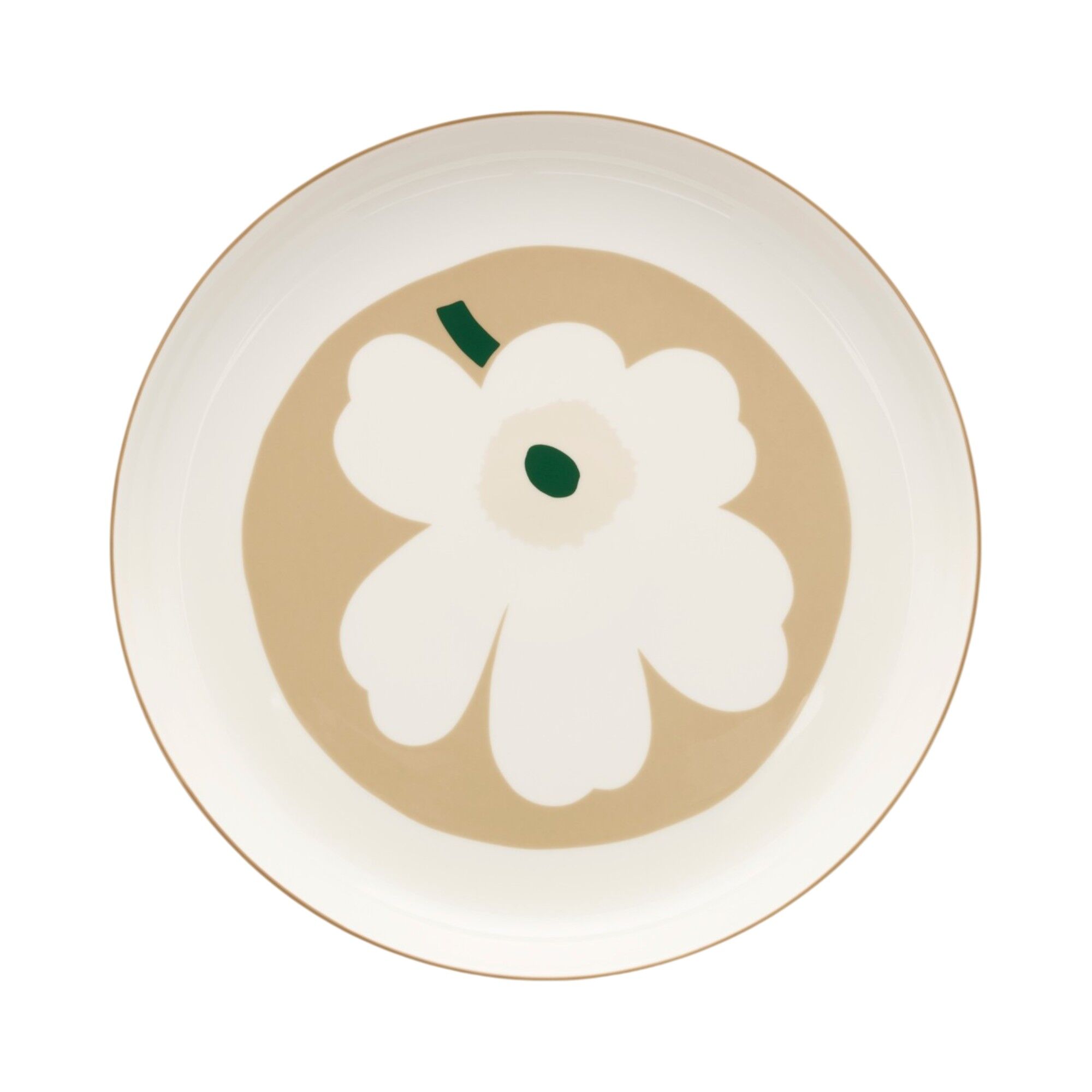Marimekko Unikko Oiva Serveringstallerken 32 Cm  Hvid Beige Sand Mørkegrøn