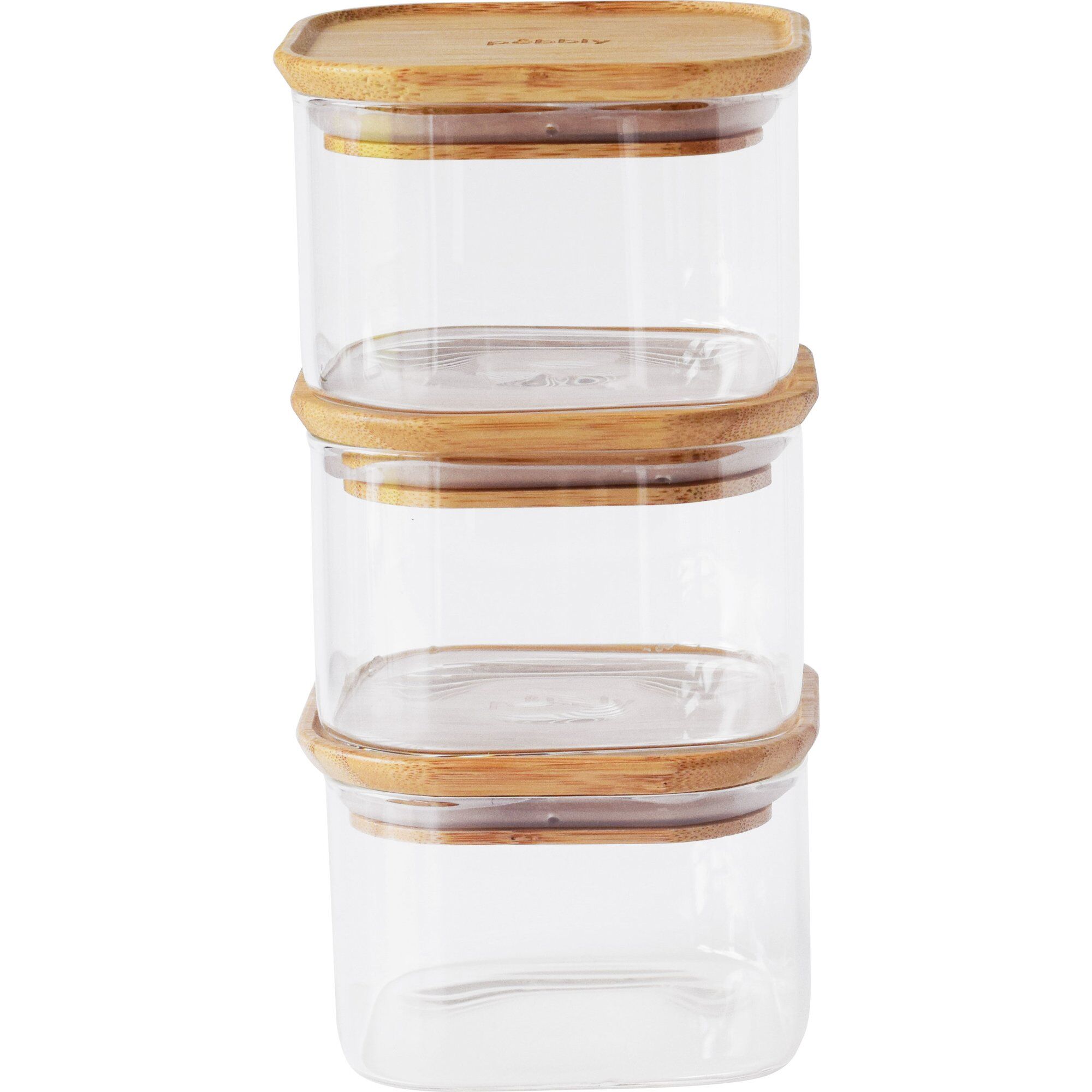 Pebbly Opbevaringsglas Med Bambuslåg 10x10 Cm    Stk