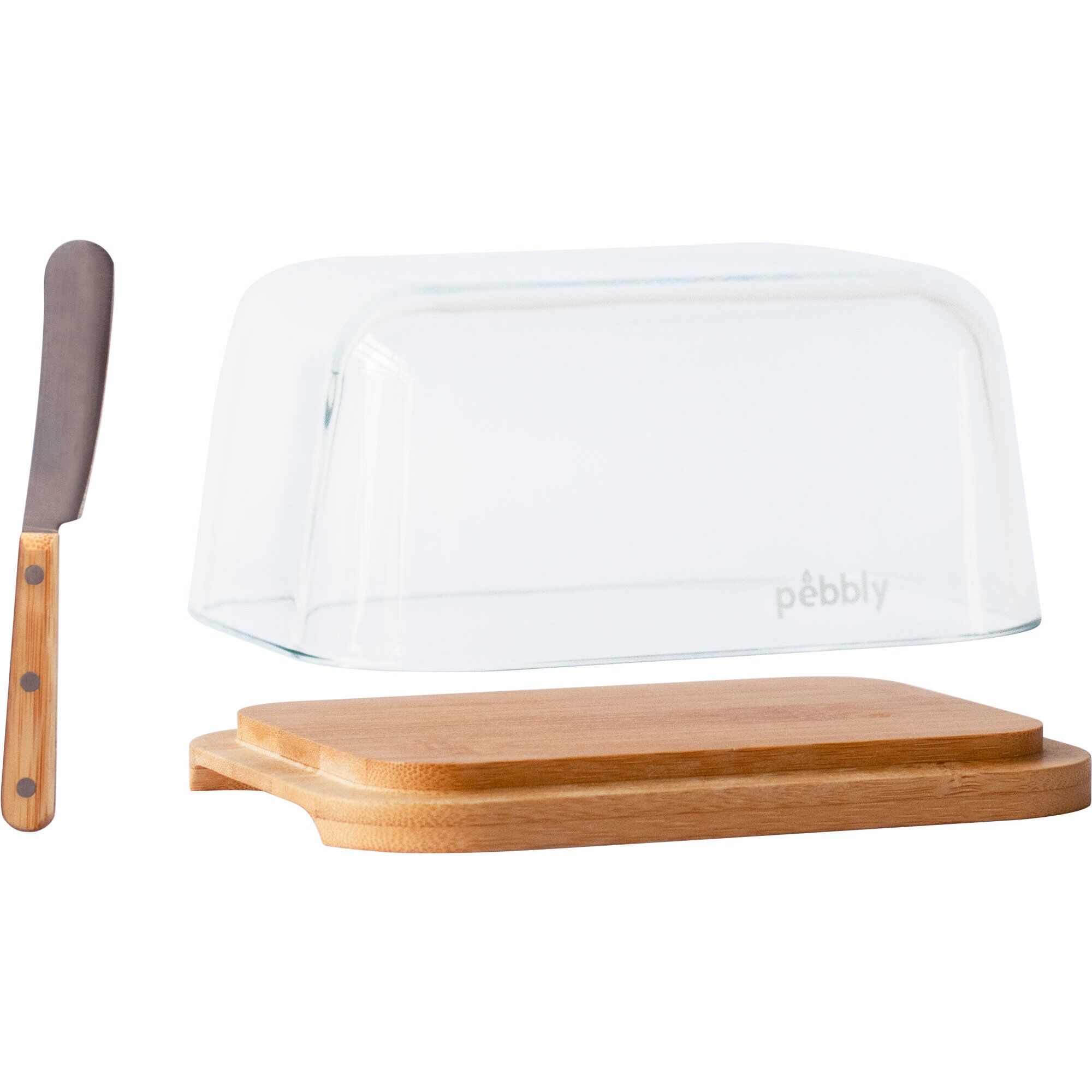 Pebbly Smørboks Og Smørkniv  Bambus
