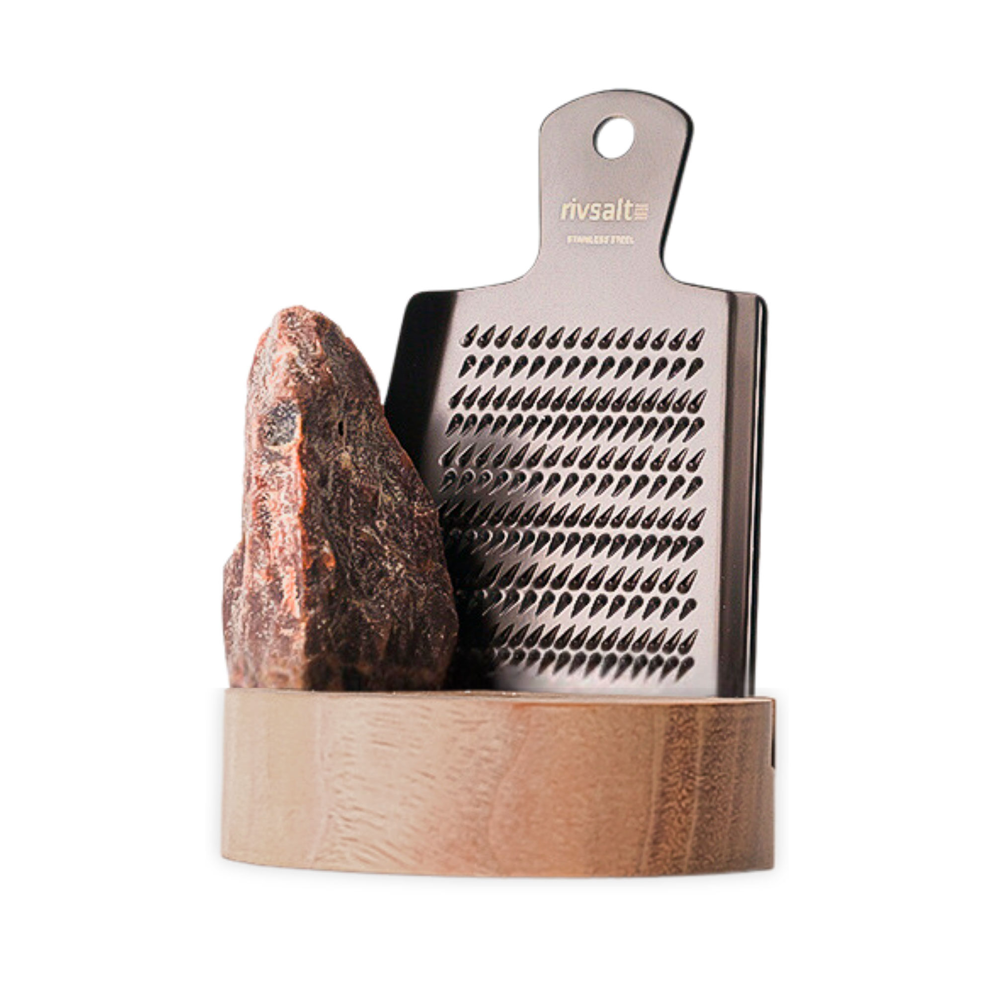 Rivsalt Walnut Sæt Med Rivejern  Saltsten Og Holder   Valnød