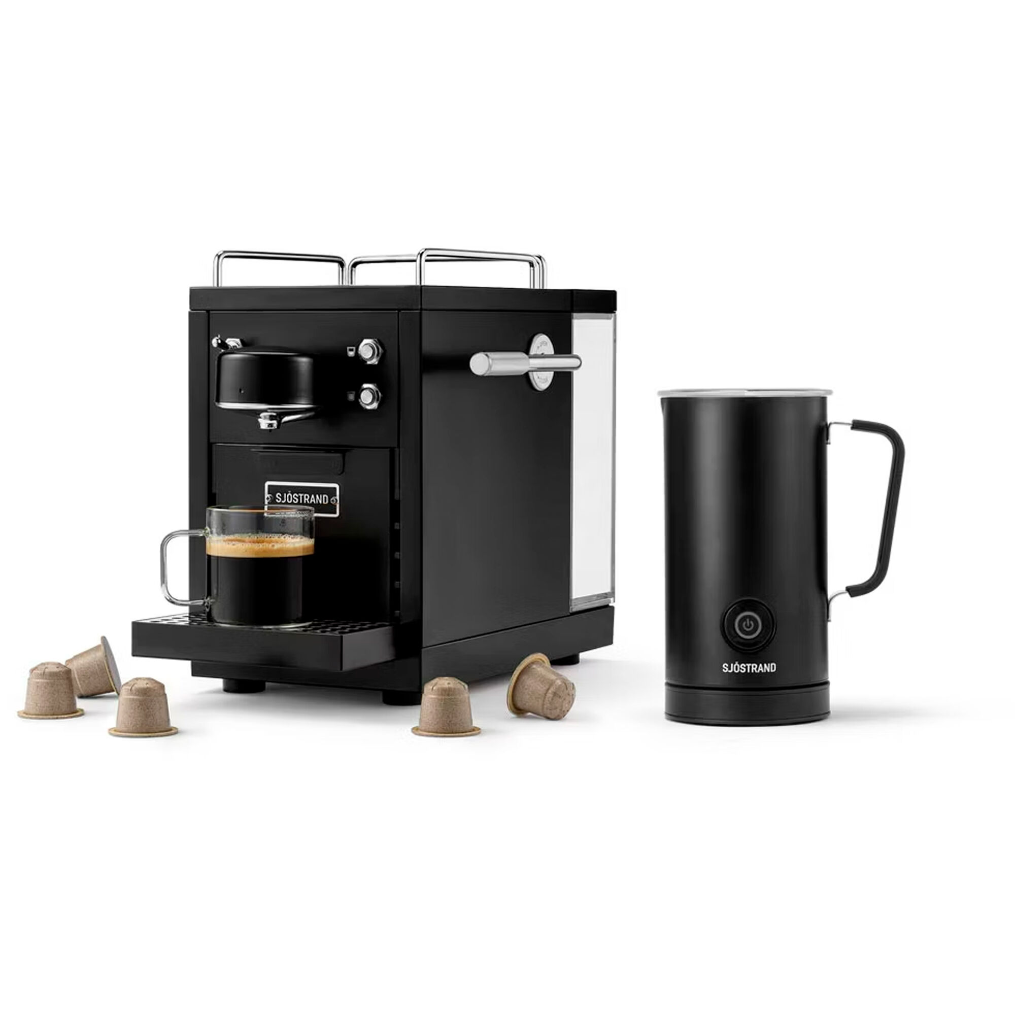 Sjöstrand Coffee Sjöstrand The Original   Kapselmaskine  Sort   Mælkeskummer