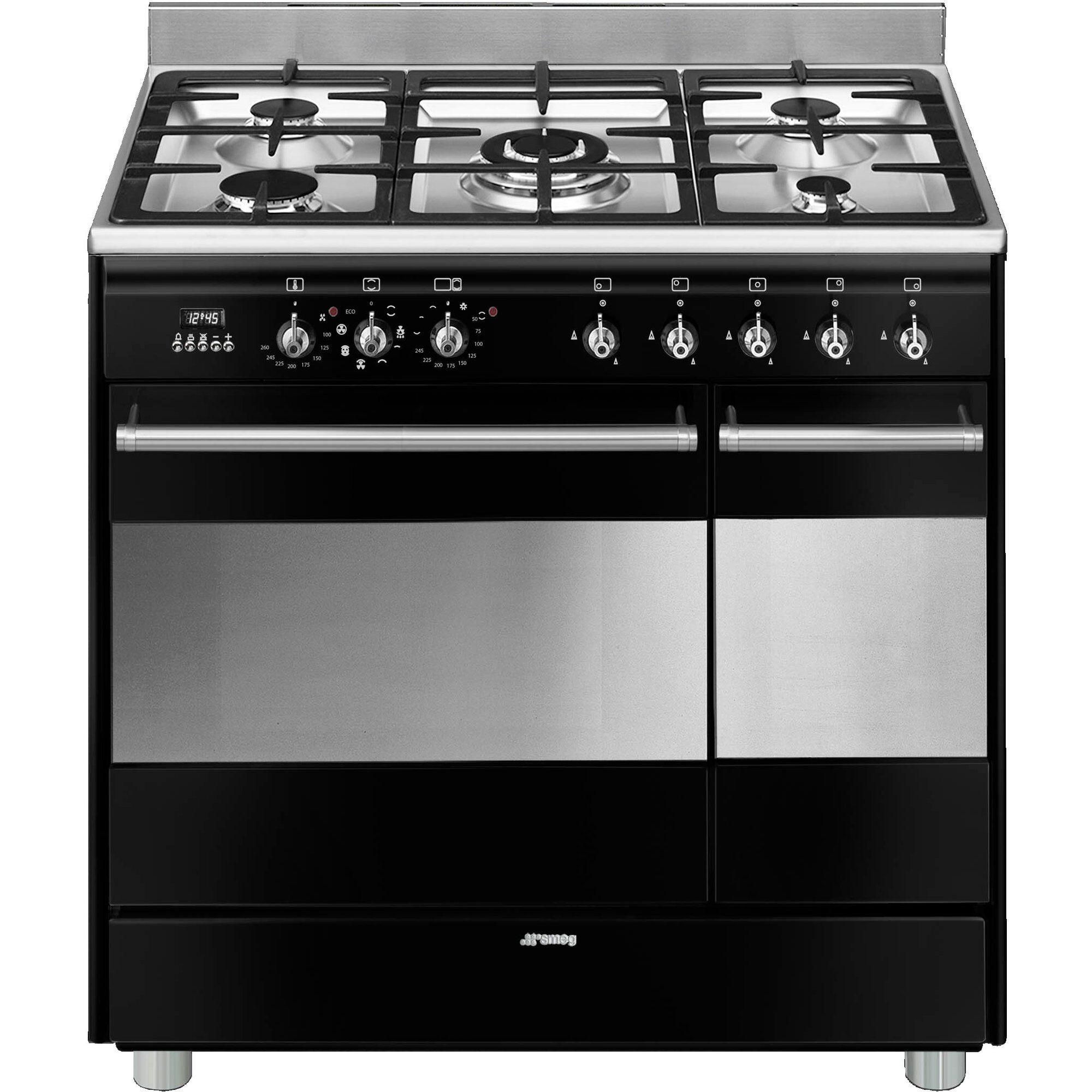 Smeg Scb92mn8 Gaskomfur Med Dobbeltovn  90 Cm  Sort