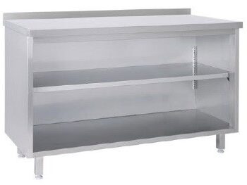 Tysk Produceret Arbejdsbord   Fuldsvejset Rustfri Stål Med Bagkant Samt   Lukkede Hylder  600-700mm   2000     600     850 Mm