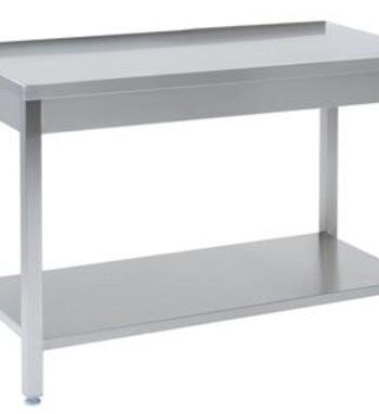 Tysk Produceret Arbejdsbord   Fuldsvejset Rustfri Stål Uden Bagkant Samt Hylde   700mm   500     700     850 Mm