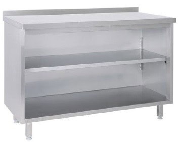 Tysk Produceret Arbejdsbord   Fuldsvejset Rustfri Stål Uden Bagkant Samt   Lukkede Hylder  600-700mm   1900     600     850 Mm