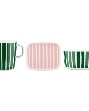 Marimekko Piccolo Morgenmadssæt   Dele  Hvid Grøn Lyserød