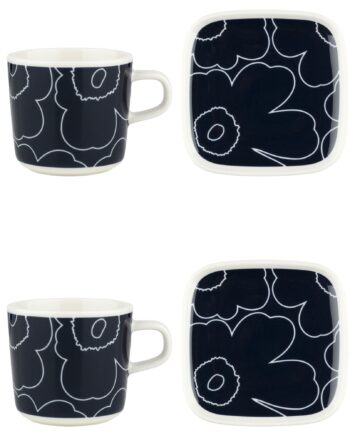 Marimekko Unikko Kaffekop Med Underkop  Blå Hvid    Stk