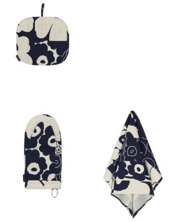 Marimekko Unikko Kollaasi Køkkentekstil Sæt  Blå