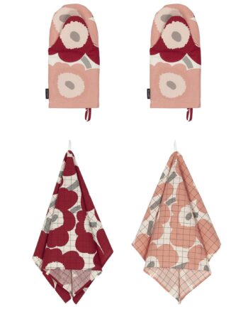 Marimekko Unikko Sæt Med Køkkentekstiler  Cherry Rose    Dele