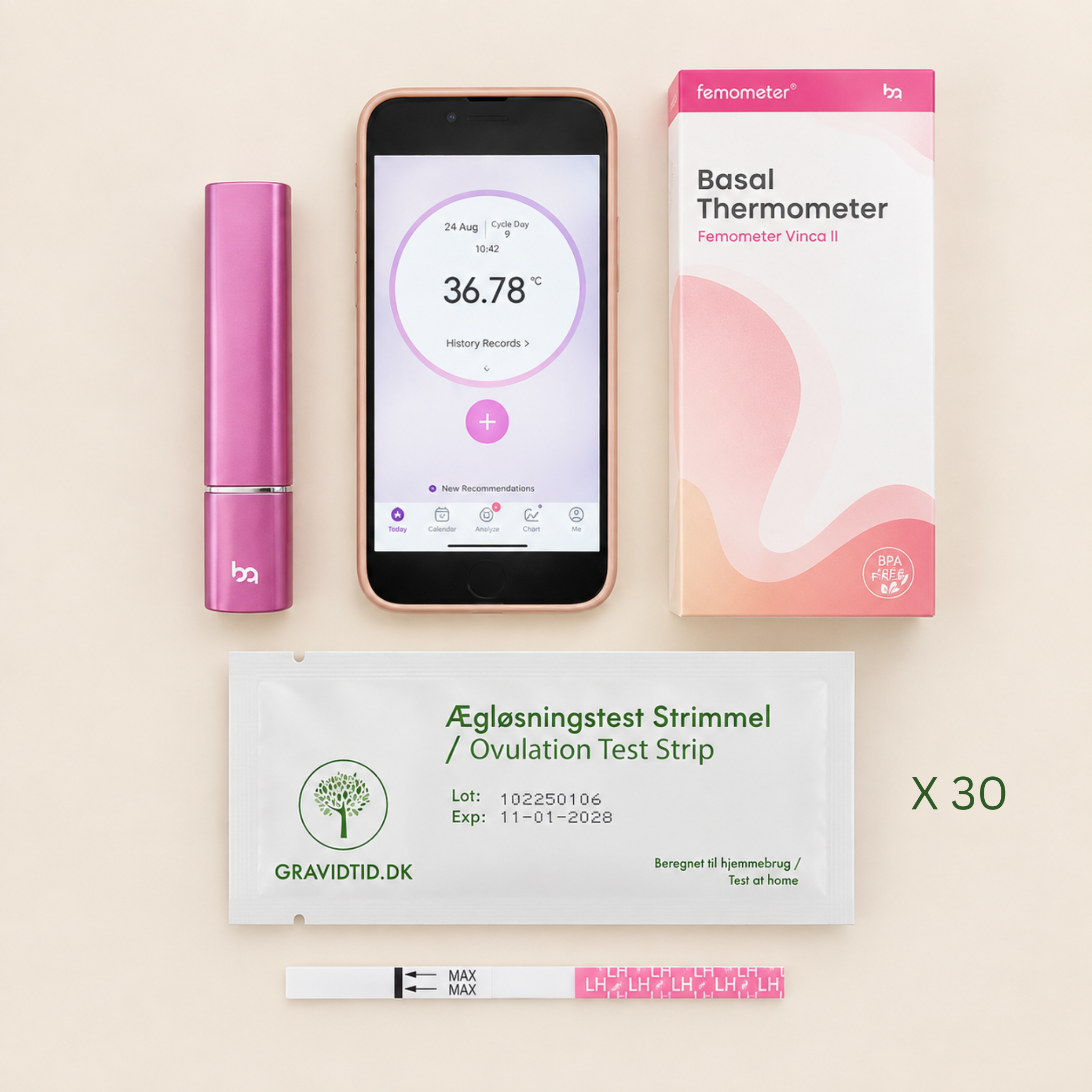 Pcos Tracking Kit  Femometer Termometer   30 ægløsningstests
