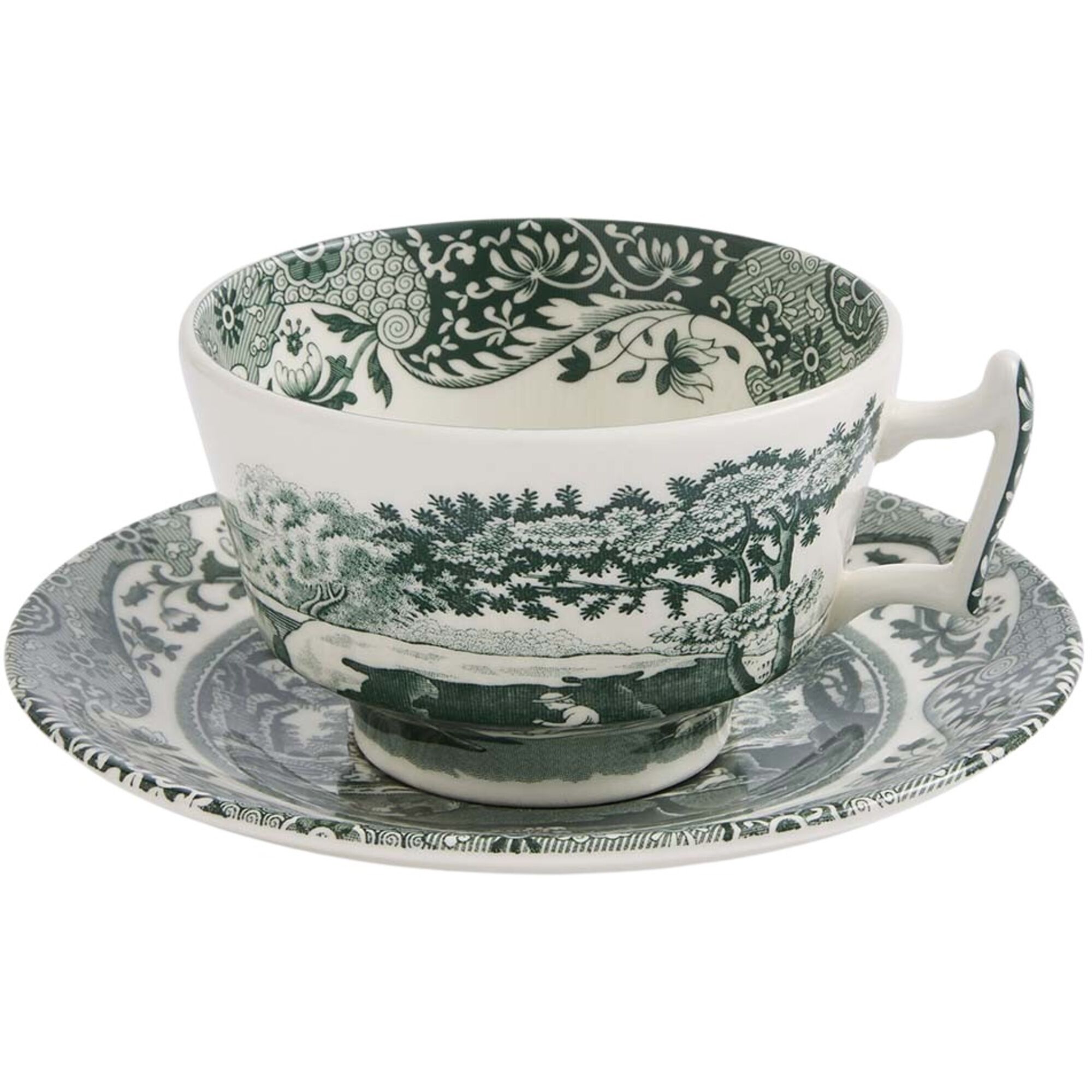 Spode Heritage Green Italian Tekop Med Underkop 20 Cl  Grøn Hvid