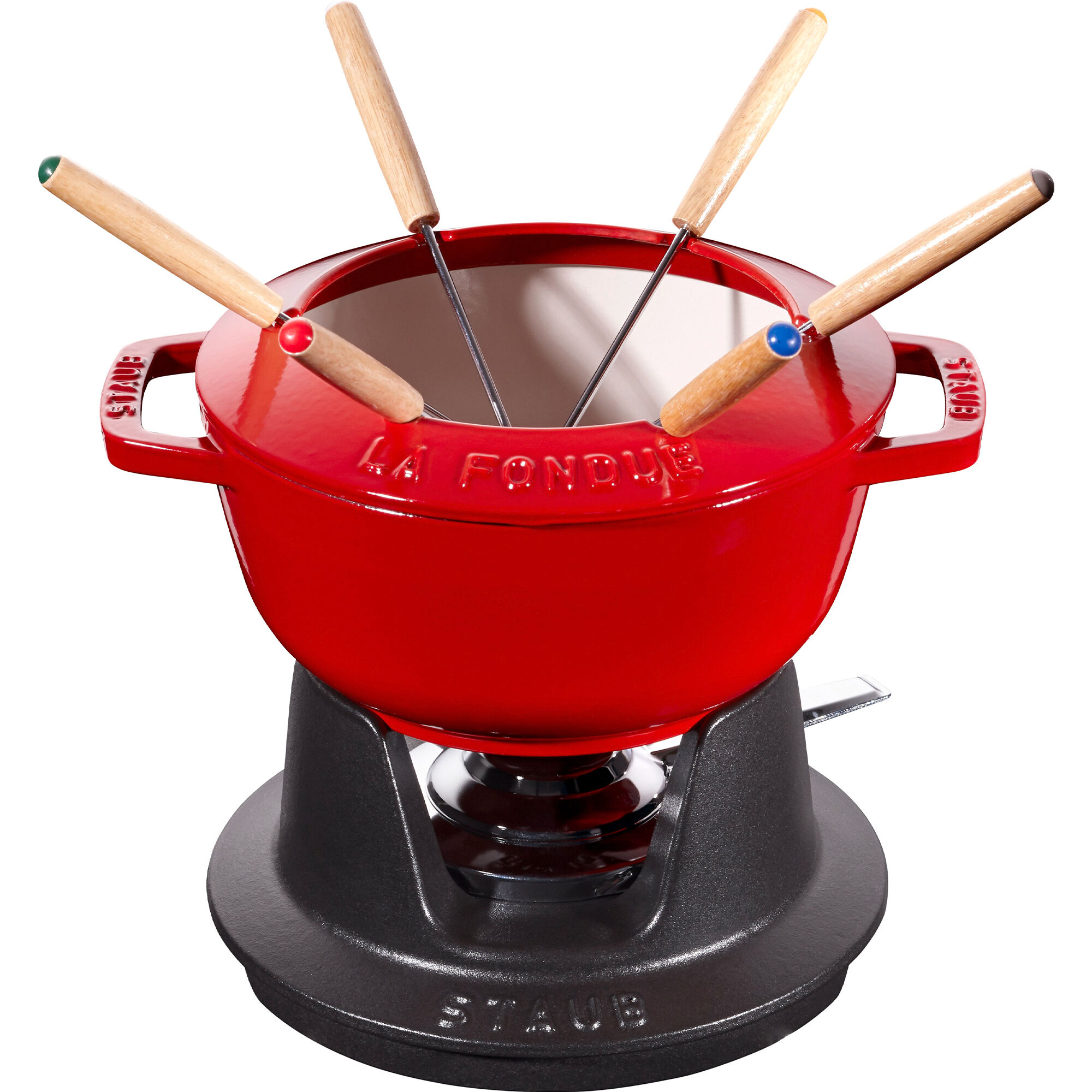 Staub Fonduesæt   Støbejern 18 Cm  Kirsebærrød
