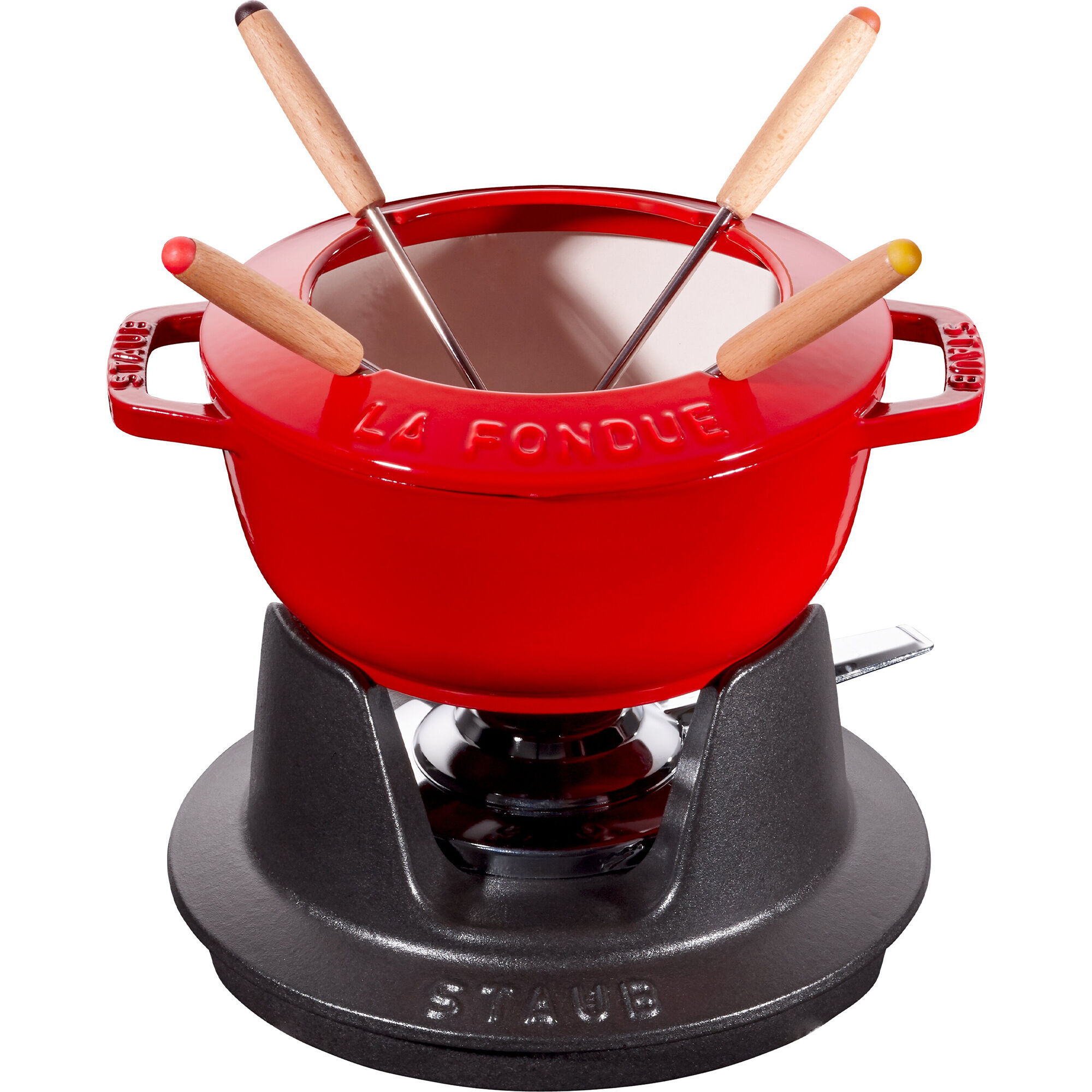 Staub Fonduesæt   Støbejern 16 Cm  Kirsebærrød