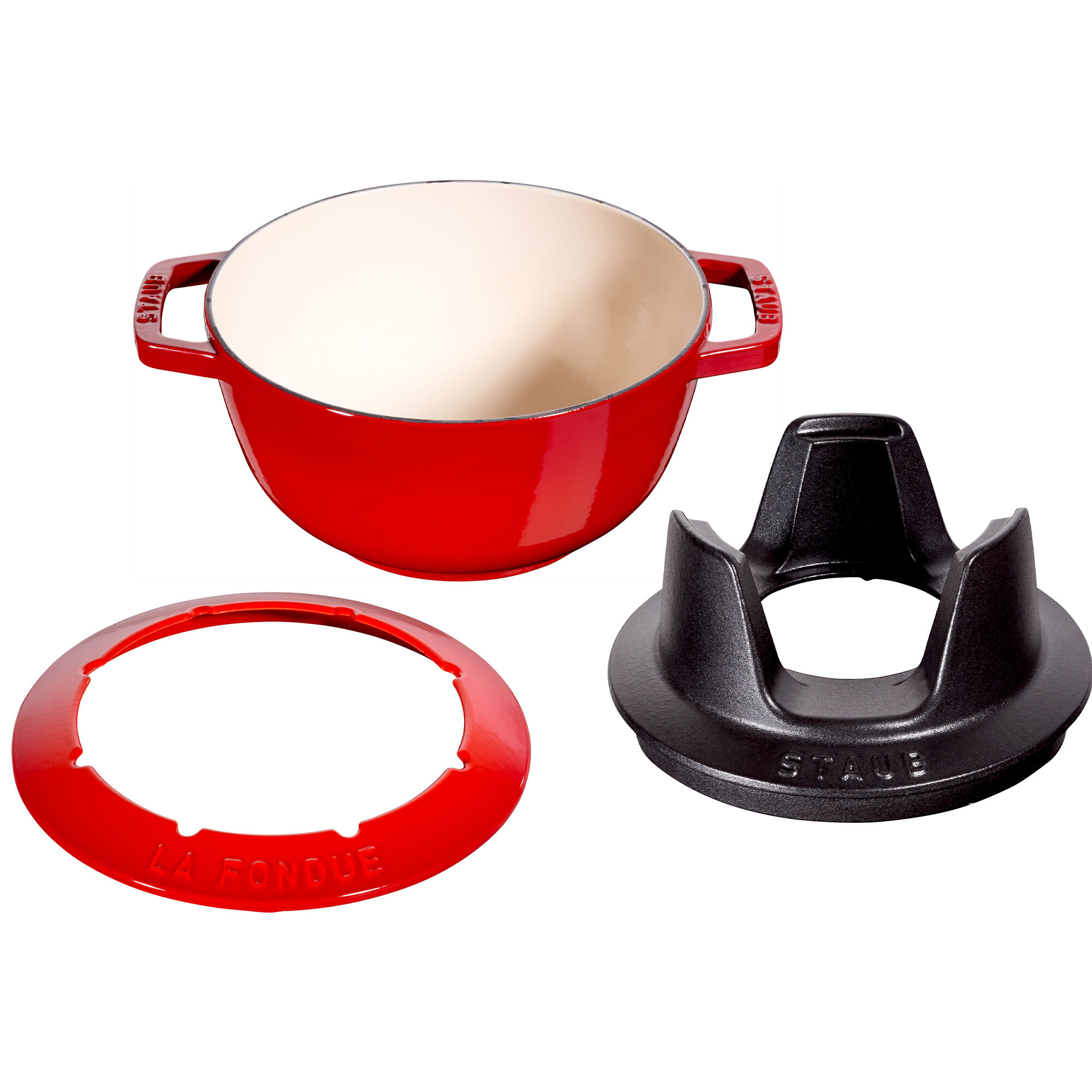 Staub Fonduesæt   Støbejern 20 Cm  Kirsebærrød