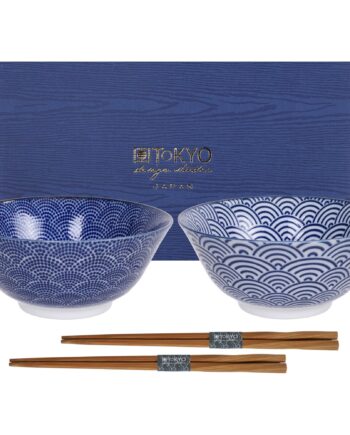 Tokyo Design Studio Nippon Blue Skålesæt   Spisepinde  Prikker Bølger