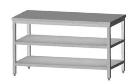Tysk Produceret Arbejdsbord   Fuldsvejset Rustfri Stål Uden Bagkant Samt   Hylder   600mm   1100     600     850 Mm