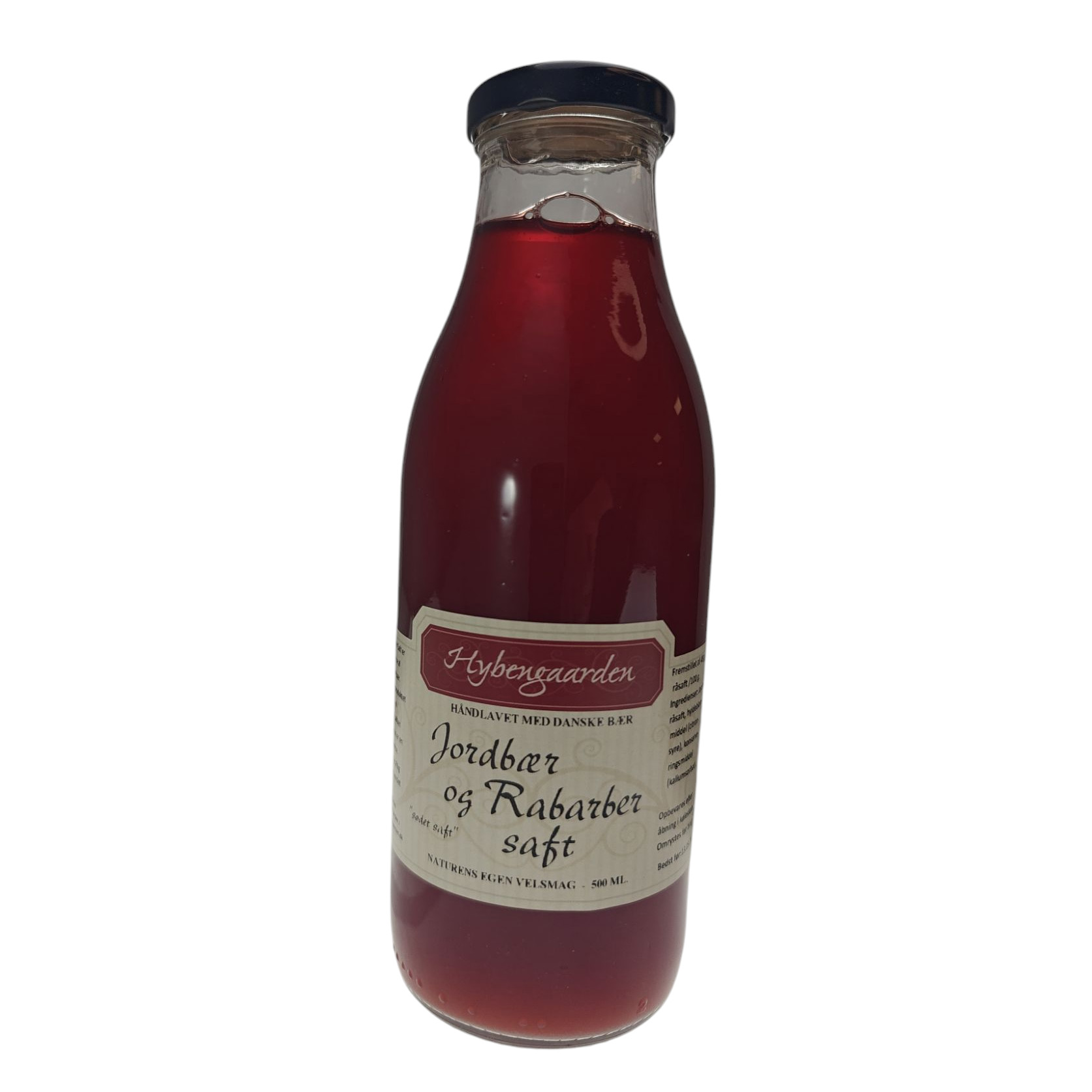 Jordbær- Rabarbersaft Hybengaarden 500 Ml- Obs Bedst Før 17-10-2026